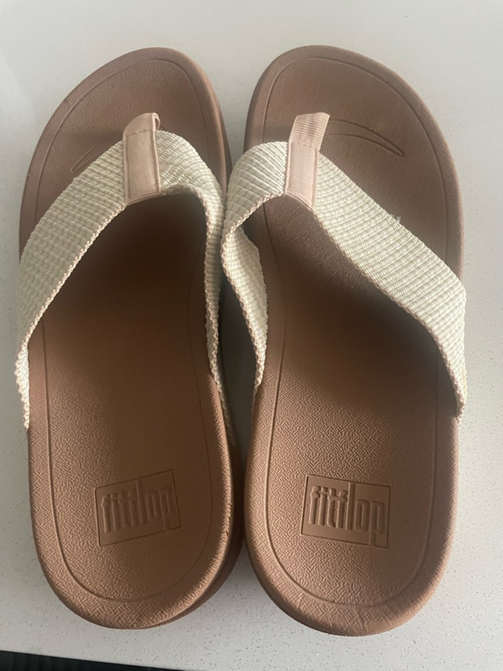 FitFlop Brown Footbed with Cream Woven Straps
